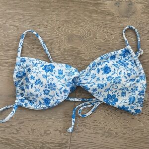 Floral Blue and White Bikini Top